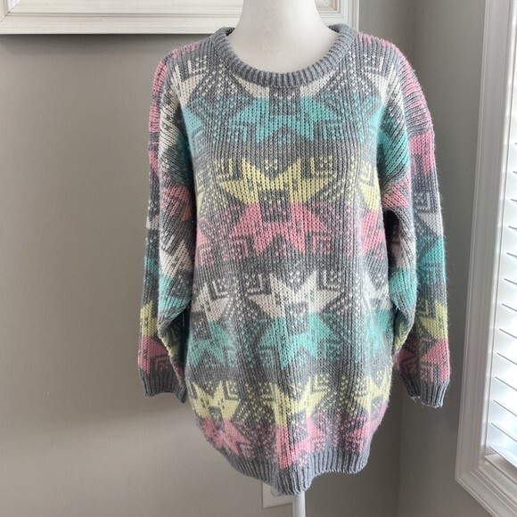 Vintage 80s Croquet Club Gray Crewneck Snowflake Winter Sweater Size Large - Picture 3 of 13